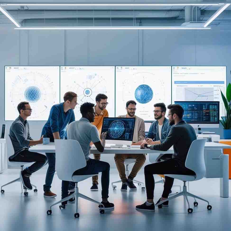 The InteliHuman team collaborating in their office